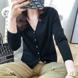 Fongt New Spring And Fall Thin Knit Women's Cardigan Long Sleeve V Neck Short Sweater Small Shawl Coat Jacket-Outfit