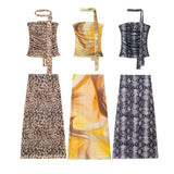 Print Silk Mesh Wipe Chest Blouse Print Silk Mesh Skirt 5039472 Set-Outfit