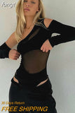 Sleeve Bodysuit Hollow Out Bodysuit Women Y2K Clothes Irregular Patchwork Mesh Body Solid Skinny Streetwear Black
