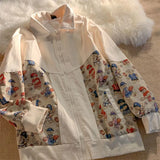 Jacket Design Sense Niche Stitching Bear Print Jacket Men Women Spring Autumn Loose Retro Baseball Uniform Cardigan