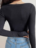 Ribbed Long Sleeve Button Crop Top-Outfit