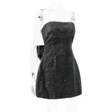 Black Glitter Removable Bow Tube Mini Dress-Outfit