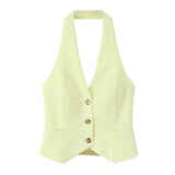 Fongt Women's Explosive Neck Vest + Wide Leg Trousers Set