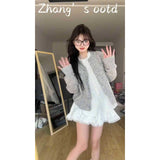 Fongt Gray Round Collar Small Fragrant Knitted Top Woman 2025 Spring Small Man Super Fire Single Special Coat Thin