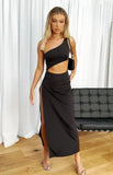 Spring / Summer New One-Shoulder Dress INS Casual Party Side Fork Party Dress-Outfit