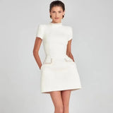 Tweed Solid Beaded Seam Mini Dress-Outfit