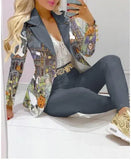 Spring Autumn Two Piece Set Women Office Tracksuits For Ladies Outfits Lapel Collar Double Breasted Blazer Suit Pants