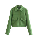 Spring New Casual Loose Solid Color Short Tweed Coat-Outfit