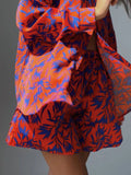 Shirt Set 2024 Summer Fashion Casual Orange Bamboo Leaf Printed Shirt And Shorts Set-Outfit