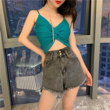 Cross-Enum Umbility Sling Sling Vest 2025 Summer New Net Red Bottom Short-Wrapped Blouse