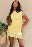 Mesh Ruffle Short Sleeve Top And Mini Skirt Set-Outfit