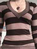 V Neck Striped Knit Top-Outfit