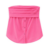 New Pleated Buckle Decorative Elastic Poplin Bra Top 4661008-Outfit