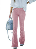 Color High Waist Slim-fit Flared Corduroy Elastic