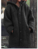 Fongt Pure Color Loose Autumn And Winter Warm Sweater Jacket Long-Sleeved Knitted Long Hoodie Number Women's