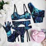 Mesh Printed Tie Dye Lingerie Set With Stocking Sleeve-Outfit