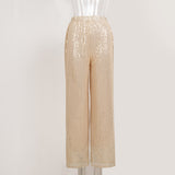 Pants 2024 New Insy2k Fashion Pearl Light Sequin Straight Floor Pants-Outfit