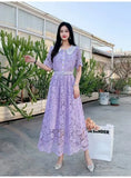 Fongt Dress Women's New Sweet Collar Collar Buckle Repair Medium Long Lace Temperament High-Sense Skirt