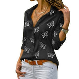 Long Sleeve Solid V-Neck Chiffon