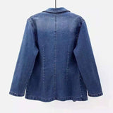 Women's Denim Suit Jacket New Spring Autumn Korean Pocket Jeans Outwear Female Slim One Button Long Sleeve Denim Blazers
