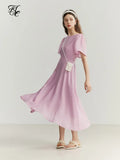 Elegant Women Dress Flying Sleeve Temperament Solid Color High-end Summer 2022 Slim Thin High Waist Female Dating