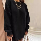 Fongt New Knitted Round Collar Loose Long-Sleeved Sweater In The Hole