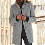 Winter Women's Casual Woolen Outerwear Elegant Solid Warm Blazer Coats Long Sleeve Single-breasted Office Jackets