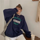 Vintage Round Neck Letter Embroidered Sweatshirt-Outfit