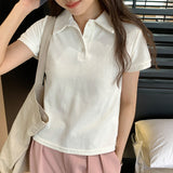 Hot Girls Polo Collar Solid Color Short-Sleeved T-Shirt Women's Summer New Design Style Basic Style