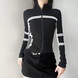 Vintage Striped Zip Up Cardigan-Outfit