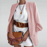 Autumn Women Solid Lapel Blazer Jacket Casual Long Sleeve Office Lady Work Suit Coat Elegant Femme Outerwear Cardigan