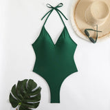 2025 New Female Solid Hanging Neck Swimsuit Bikini Sexy Fashion Showback