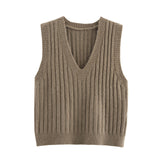 Fongt Solid Color Sleeveless Vest 2025 Spring Leisure V Collared Women's Knitting Top