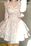Sweet Kawaii Dress Women Vintage Sleeveless Elegant Cute Mini Dress Female Print Korean Fashion Strap Dress 2023 Summer