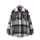 New Autumn Sanded Blouse Women's Lapel Single-Breasted Plaid Coat-Outfit