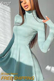 Sleeve Dress Pleated Party Dress Black Bodycon Dress Autumn Winter Cut Out Streetwear Chrismas Clothes Backless Mini