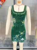 Fongt Women's New Sexy 3D Print Open Dress