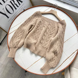 Square Neck Short Sweater Women Elegant Chic Casual Knitted Pullovers Autumn Korean Soft Sexy Knitwear Female