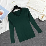 Sexy V Neck Women Pullover Sweater Fashion Autumn Winter Long Sleeve Knitted Jumper Top Casual Korean Slim Basic