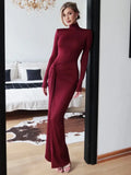 Turtleneck Long Sleeve Wrap Maxi Dress-Outfit