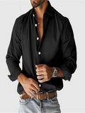 Fongt New Men's Shirt City Casual Collar Button Solid Color Men's Top