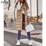 New Fashion Casual Solid Color Hooded Slim Temperament Sleeveless Cardigan Warm Cotton Padded Coat Ladies Winter