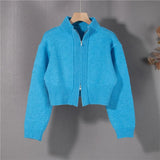 New 2021 Women's Autunm Winter Sweaters Zippers Cardigans Knitted Vintage Fashionable Elagant Short Tops