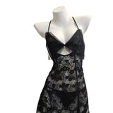 Fongt Pyjamas Bow Girl 2025 New Flirtating Black Lace Hollow Pure Breast Hanging Skirt