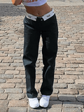 Patchwork Waist Straight Leg Pants-Outfit