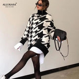 suelto vestido Casual de mujer de punto Jersey largo de gran manga larga Invierno pata de gallo Jer 2020
