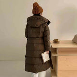 Advanced Feeling Cold Resistance Long Down Jacket Female 2024 Winter Thickened Door Skirt Three Buckle Over The Knee White Duck Velvet Bundle Waist Coat-Outfit