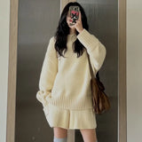 Fongt Korea Dongdaemun 2024 New Autumn Dress Lazy Wind Solid Color Collar Loose Collar Sweater Pocket Knitted