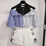 size 2 pieces shorts sets summer Sweet Korean off shoulder tops and shorts 2 pieces sets women clothing two pieces
