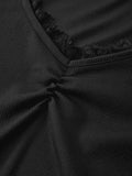 Lace Trim Black Long Sleeve Knit Top-Outfit